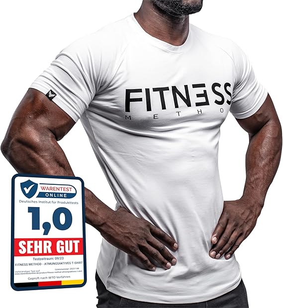 Fitness Method, Sport T-Shirt Herren, Slim-Fit Shirt bequem & hochwertig Männer, Rundhals & Tailliert, Training & Freizeit, Gym & Casual Workout Mann, 95% Baumwolle, 5% Elastan